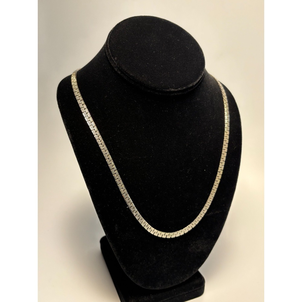 Necklace Offset Rectangle Chain Pattern Unique Retro‎ Silver Tone - Picture 4 of 8